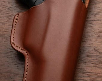 Coldre para Glock 19 em couro legítimo bege, para porte velado, ambidestro, cor bege vintage.