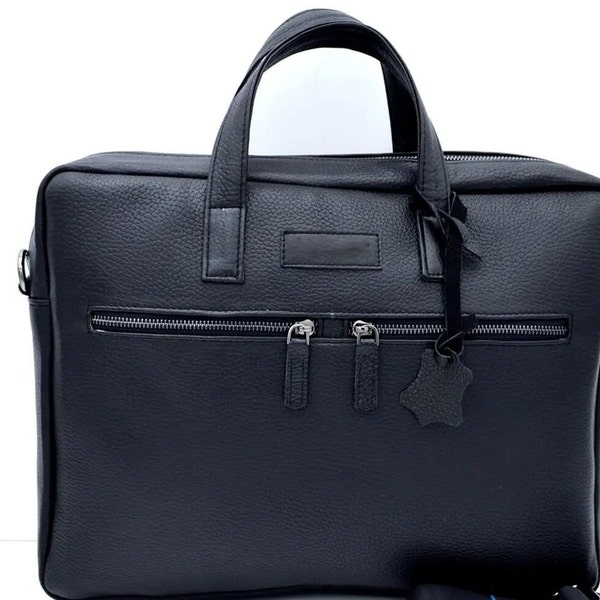 Black Genuine Leather Briefcase for  Woman or Men , Shoulder Bag,Handle Bag, 12''-13''-14''-15'' apple macbook air pro Laptop & Tablet Bags