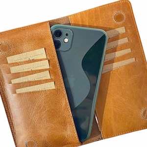 Magnetische GENUNIE LEDEREN IPHONE Xr 11 12 13 Telefoon Portemonnee geval handgemaakt cadeau