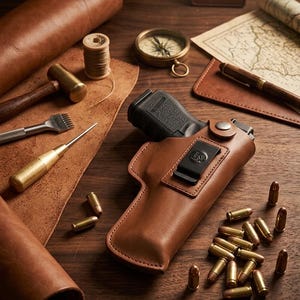 Classic Tan Leather Holster for Glock 19 - Premium IWB Convertible Gun Case - Handcrafted italian leather