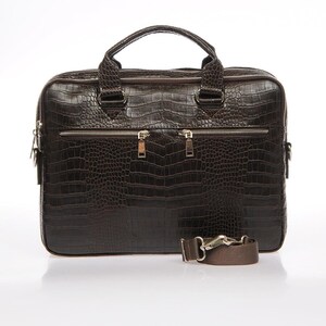Porte-documents en cuir végétalien couleur croco marron pour homme ou femme, sac à bandoulière, sac à poignée supérieure, sac pour ordinateur portable en cuir 13"-14''-15''