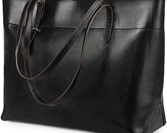 Handmade Black Leather Tote Bag, Elegant Shoulder Bag