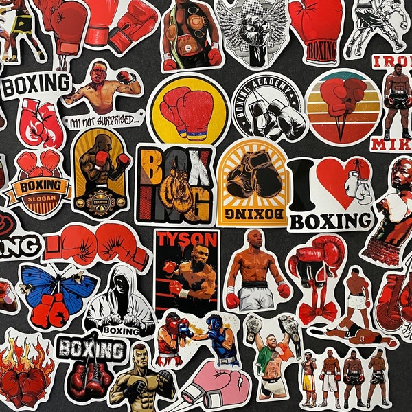 50pcs Boxing Tyson Mayweather Pacquiao Themed Waterproof Stickers Pack Red Gloves Cats Decals Set