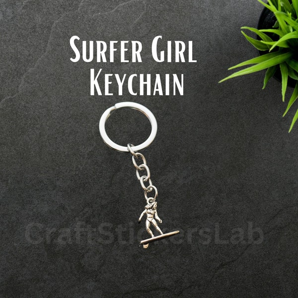 Surfer Girl Keychain: Silver Surf Board Charms Hawaii Gift For Him or Her