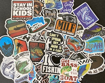 50pcs Funny Fishing Bass Fish Themed Waterproof Sticker Pack