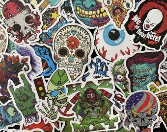 50pcs Crazy Skulls Funny Faces Themed Waterproof Stickers Pack