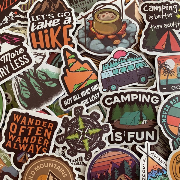 50pcs Outdoors Camping Hiking Adventure Themed Waterproof Stickers Pack Nature Decals Set
