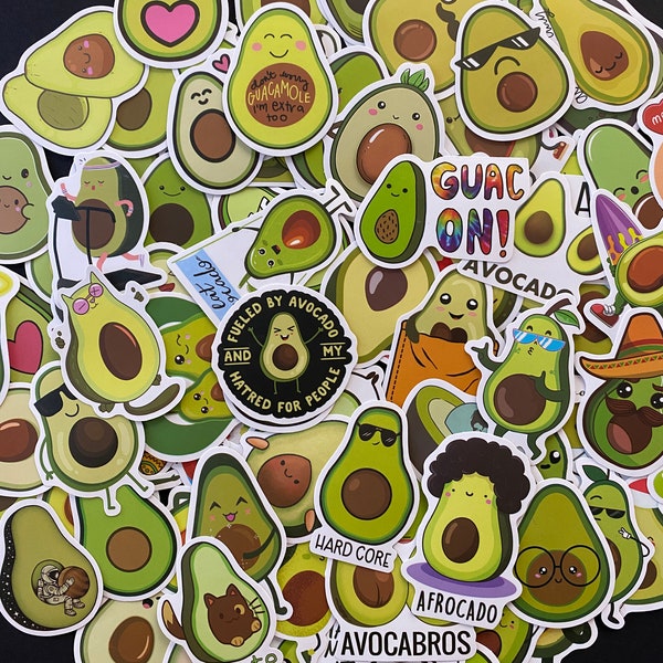 50pcs Cute Avocado Themed Waterproof Sticker Pack Vinyl Decal Stickers Set