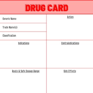 Printable Pharmacology Drug Card Template prntbl