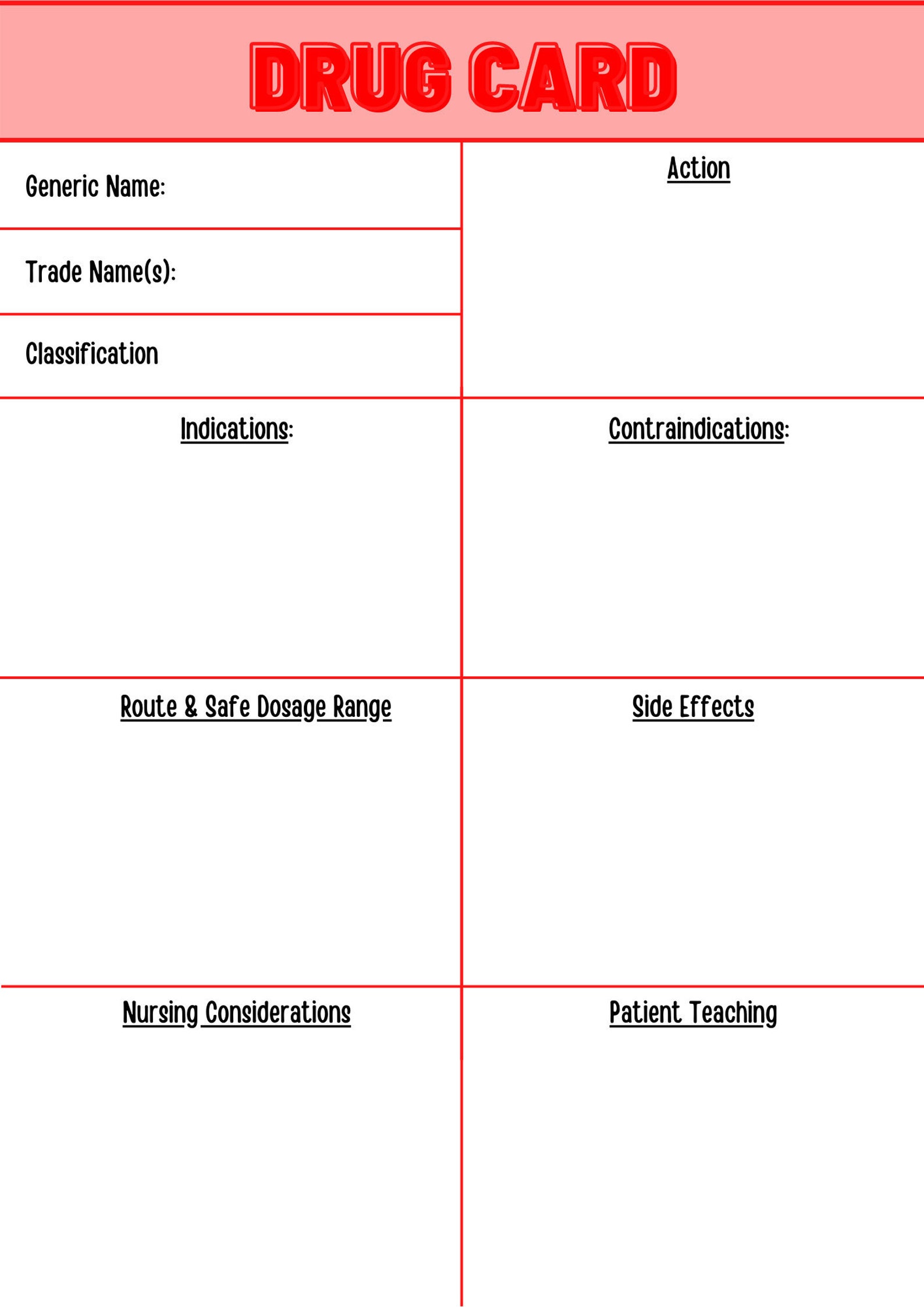 Pharmacology Drug Card Template