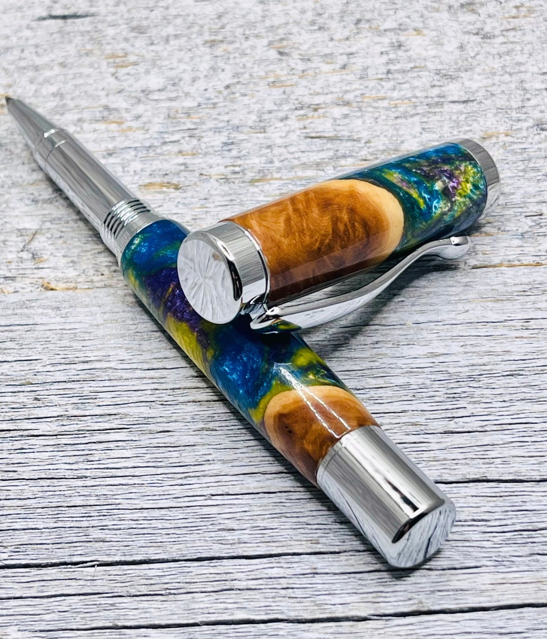 Atrax Rollerball Pen in A Chrome Finish With Beautiful Maple Etsy