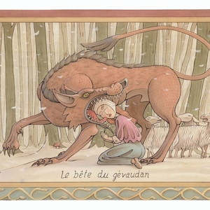 The Beast of Gévaudan - Le Bête du Gévaudan - Werewolf - Vintage style - watercolour painting- art print