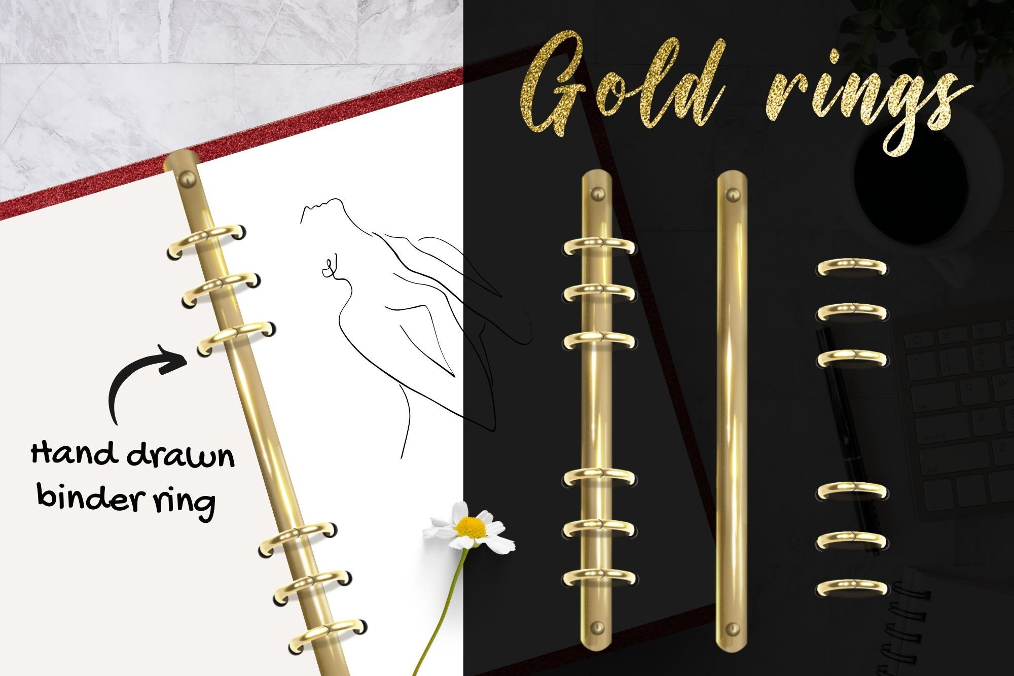 Realistic Digital Planner Rings Metallic Gold Effect Digital Etsy