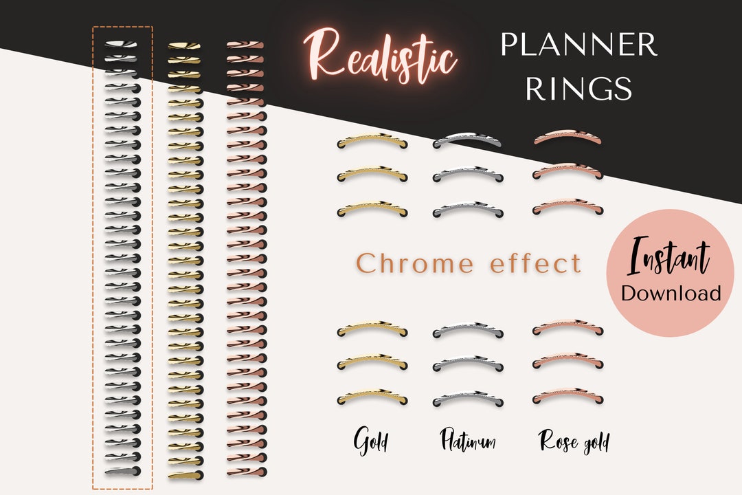 Realistic Digital Planner Rings, Metallic Chrome Effect Digital Planner