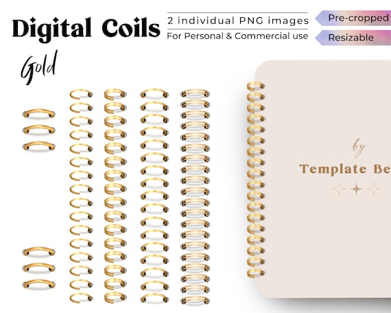 Metallic Realistic Digital Planner Coils Gold, Silver, Rose Gold, Bronze  for Digital Planner, Double Binder Ring Clipart, Digital Rings 