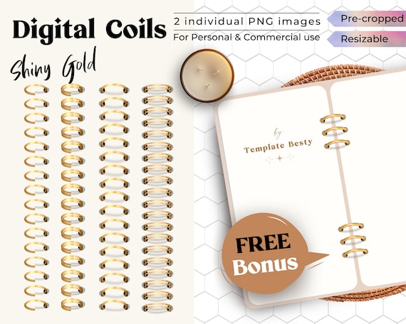 Realistic Binder Rings for Digital Planners Pngs Gold, Silver