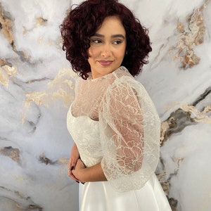 Wedding Dress Topper, Sparkling Shear Bridal Gown Topper, Puffy Sleeves ...