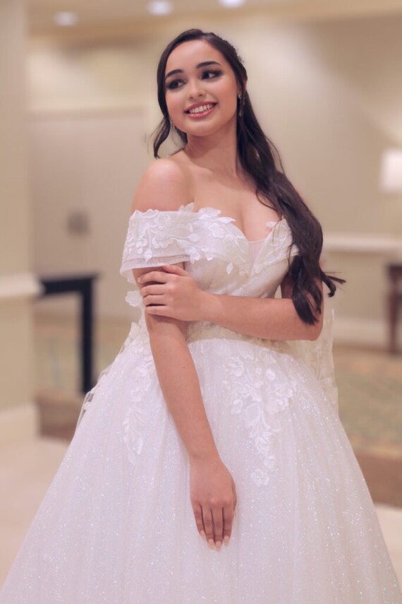 Sparkly White Bridal Gown: Off-the-Shoulder Sequin Wedding Dress Sparkly White Bridal Gown: Off-the-Shoulder Sequin Wedding Dress