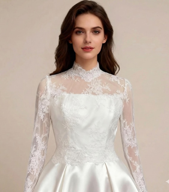 Alencon Lace Wedding Dress Topper: Long Sleeve Bridal Bolero B2502