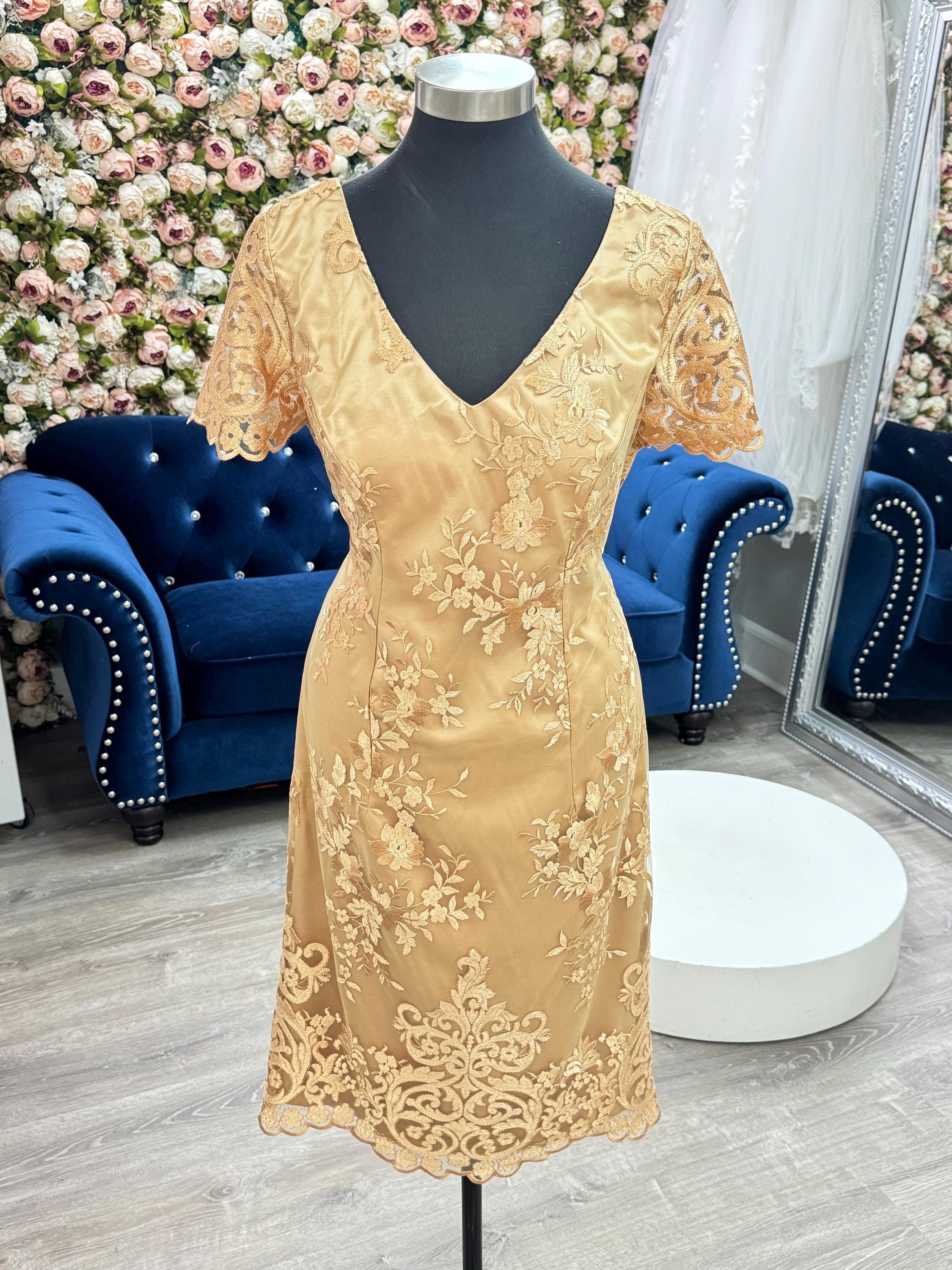 Champagne Mother of the Bride Dress – Embroidered Knee