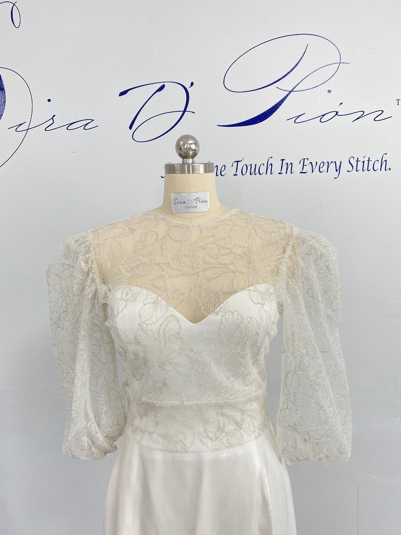Wedding Dress Topper, Sparkling Shear Bridal Gown Topper, Puffy Sleeves ...