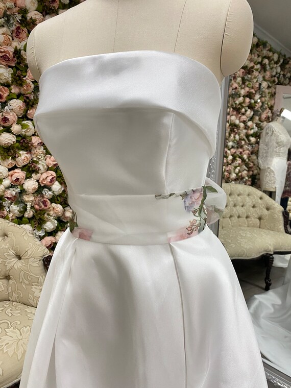 Floral Print Bridal Sash: Detachable Organza Wedding Dress Train