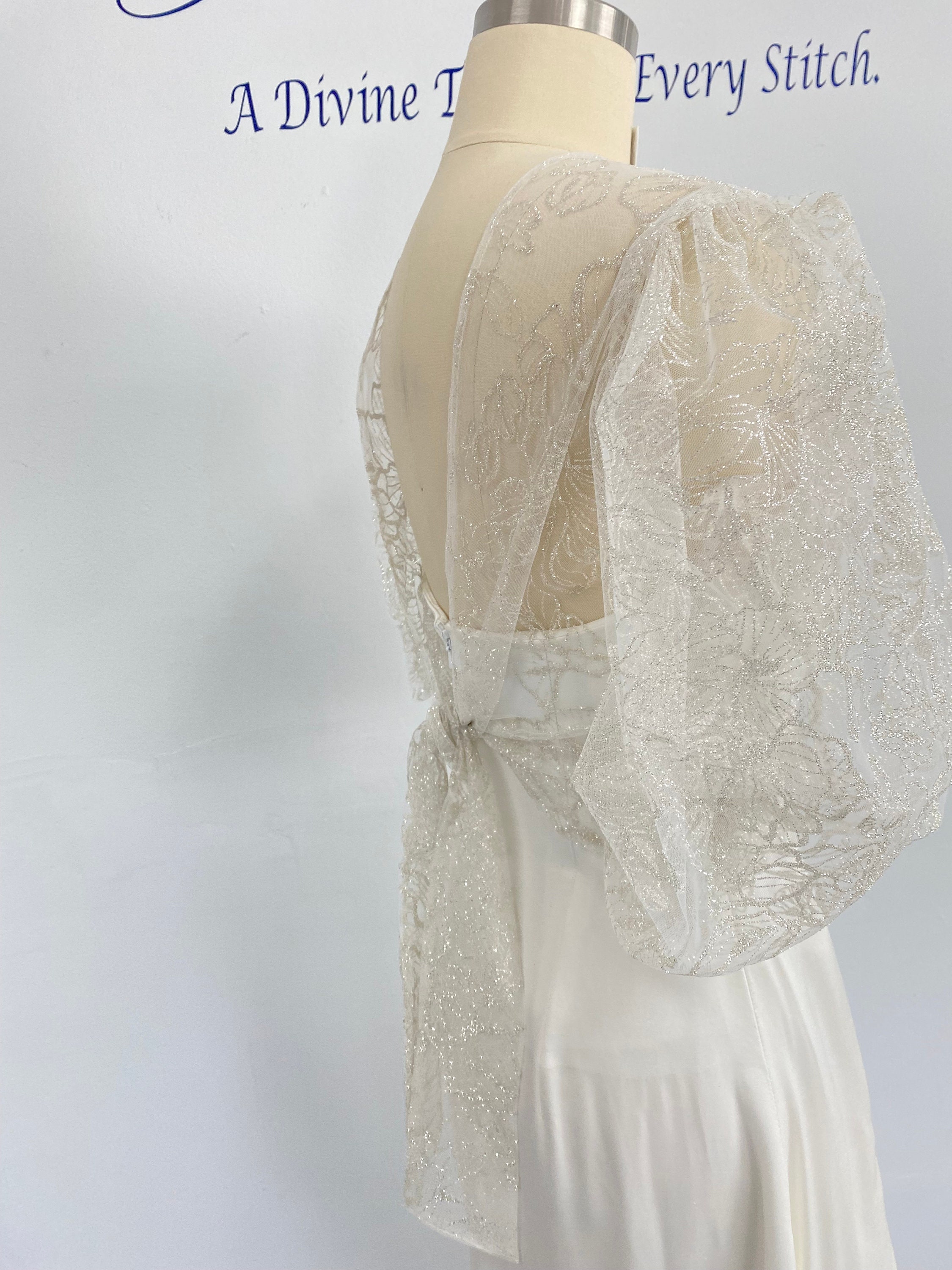 Wedding Dress Topper, Sparkling Shear Bridal Gown Topper, Puffy Sleeves ...