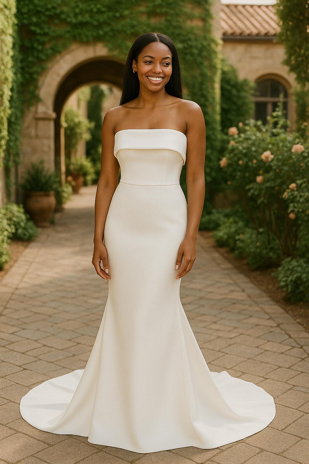 Mikado Wedding Dress: Strapless Fitted Fit & Flare, Modern Minimalist Mikado Wedding Dress: Strapless Fitted Fit & Flare, Modern Minimalist