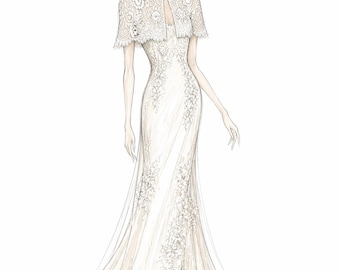 Capa de novia de encaje con capucha de 2 piezas y cuello alto – Vestido de novia de alta costura