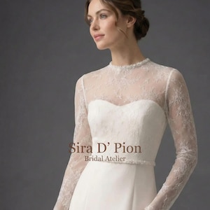 Bolero de novia de encaje Chantilly, chaqueta nupcial con perlas