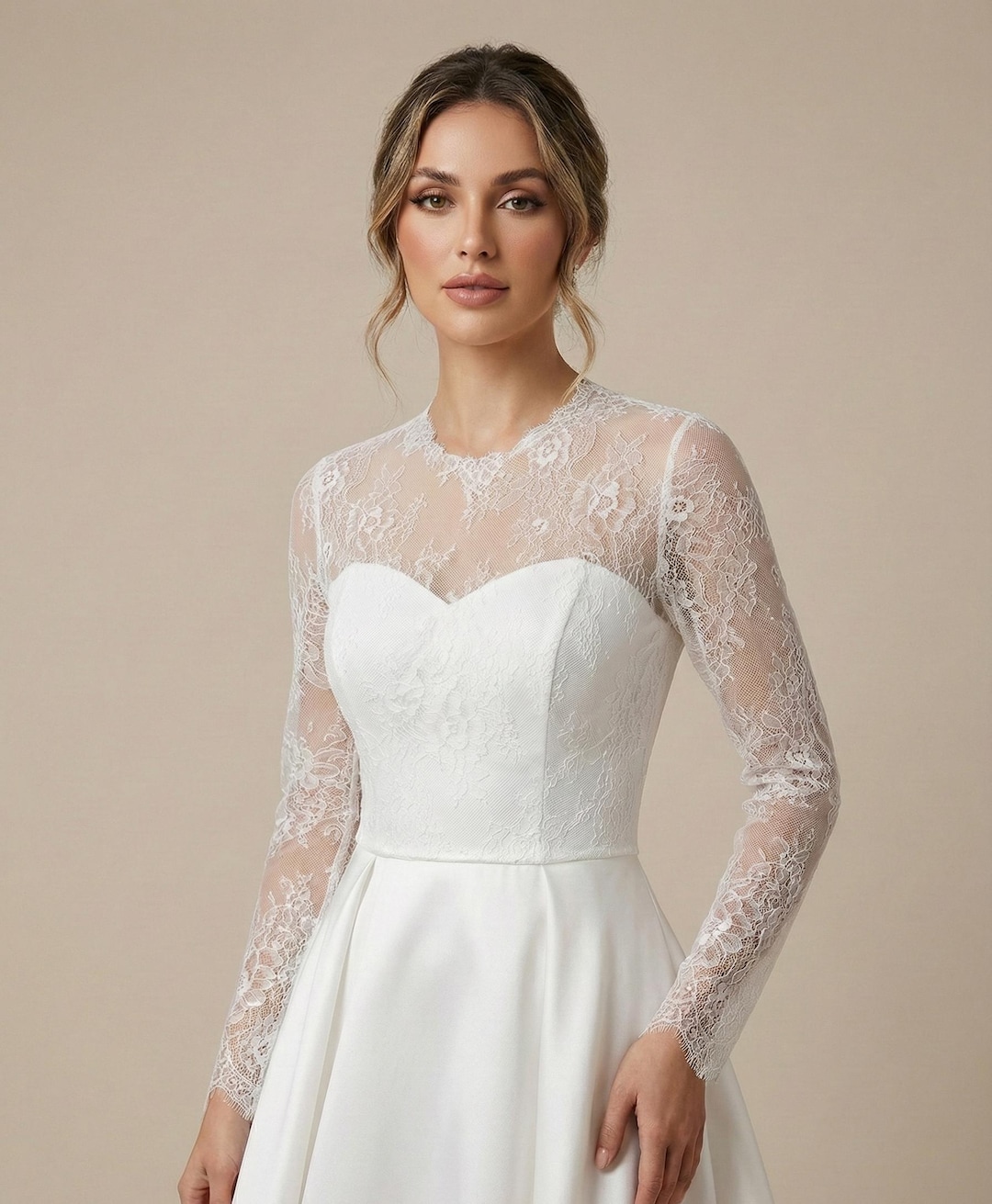 Chantilly Lace Bridal Topper: High Neck Long Sleeve Wedding Cover Up
