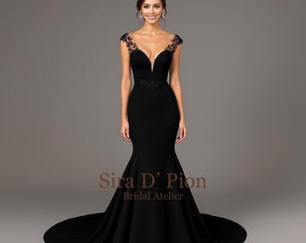 Vestido de novia sirena negro: Vestido de novia de encaje ilusión - Sira D' Pion