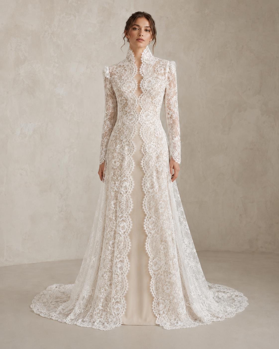 High Neck Lace Long Sleeve Wedding Dress - Etsy