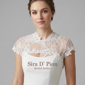 Bolero de novia con mangas cortas, color nude champán, sobrevestido de novia. #B402