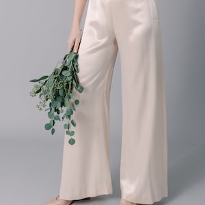 Champagne Satin Wedding Pants: Couture Bridal Attire