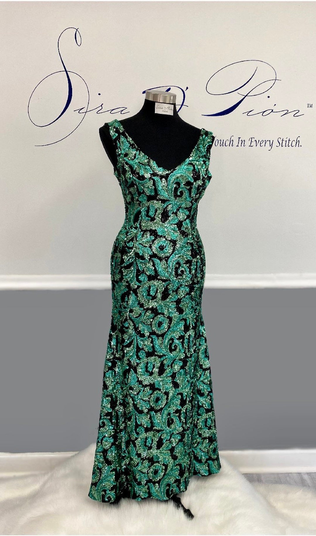 lady black tie emerald green dress