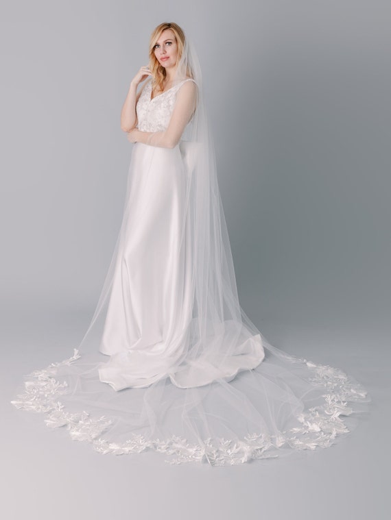 Sparkle Floral Lace Cathedral Wedding Veil - Handcrafted 108  display picture 3