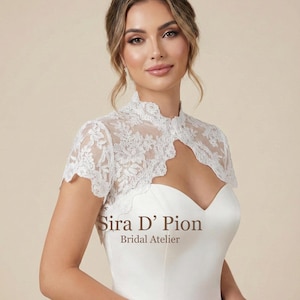 Bolero de encaje francés para bodas: Chaqueta nupcial, bolero de cuello alto #B25