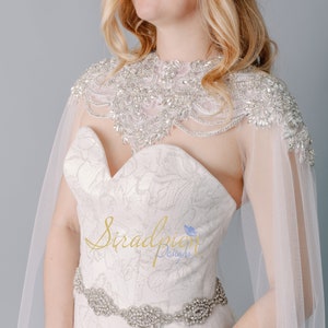 Beaded Wedding Cape: Sparkling Bridal Veil, Heavy Stone Detail