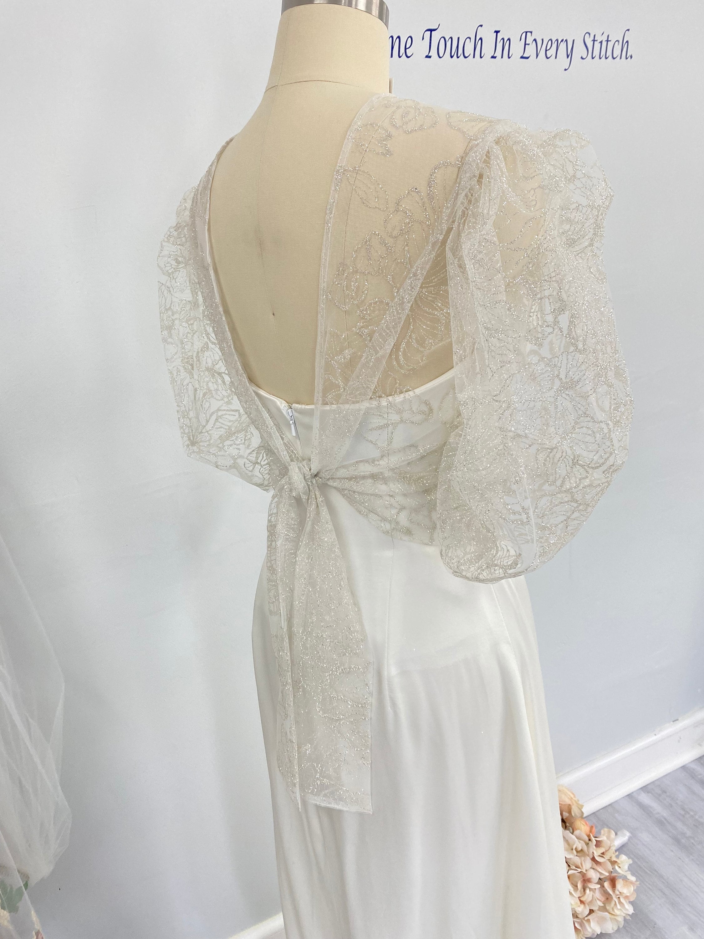 Wedding Dress Topper, Sparkling Shear Bridal Gown Topper, Puffy Sleeves ...