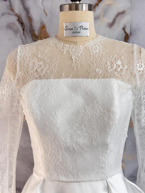 Chantilly Lace Bridal Topper: High Neck Long Sleeve Wedding Cover Up Chantilly Lace Bridal Topper: High Neck Long Sleeve Wedding Cover Up