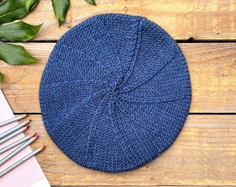 Denim blue knitted Beret - women's beret - winter hat -handmade - french beret, gift