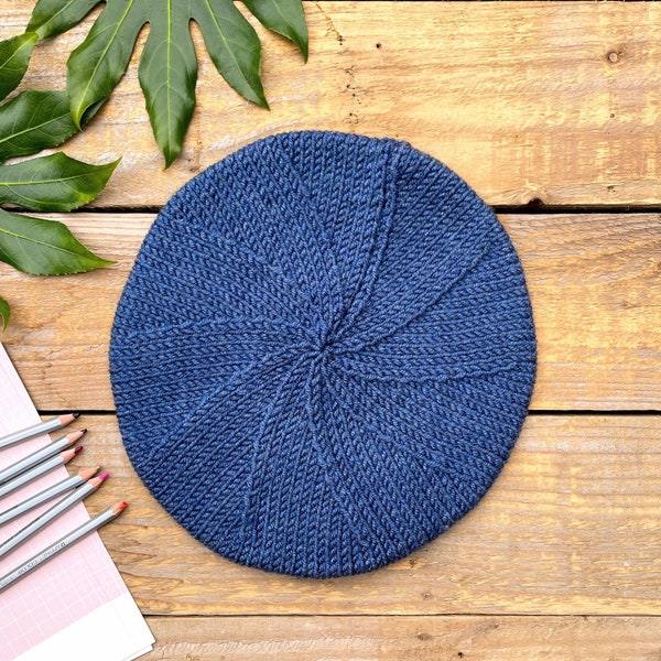 Denim blue knitted Beret - women's beret - winter hat -handmade - french beret, gift