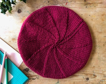 Raspberry knitted Beret - women's beret - adults - french beret - hat - Christmas gift