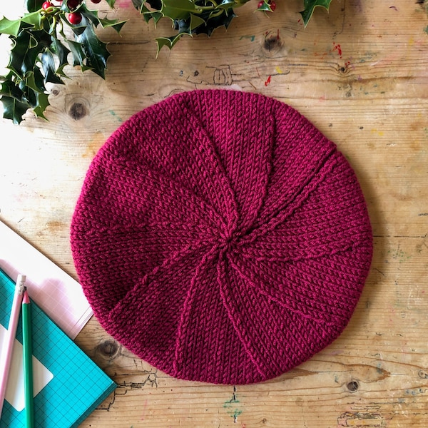 Raspberry knitted Beret - women's beret - adults - french beret - hat - Christmas gift