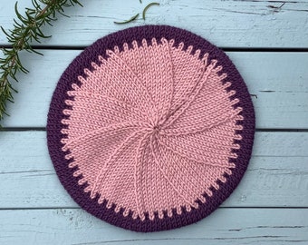 Béret tricoté rose et violet, béret femme, fait main, béret français, chapeau, cadeau de Noël