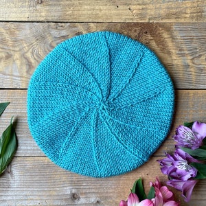 Aqua blue knitted Beret, women's beret, hat -handmade, french beret, gift