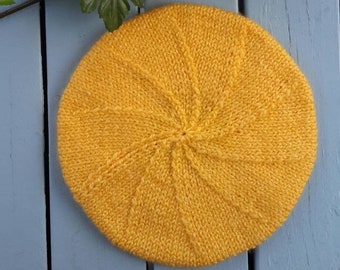 Mustard yellow, knitted Beret, women's beret, handmade, french beret, gift