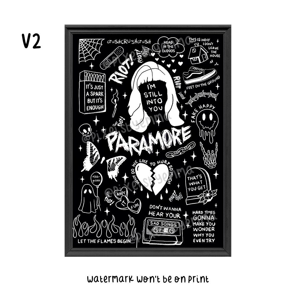 Paramore Doodle Print Poster -Tattoo Flash Sheet Style No Frame