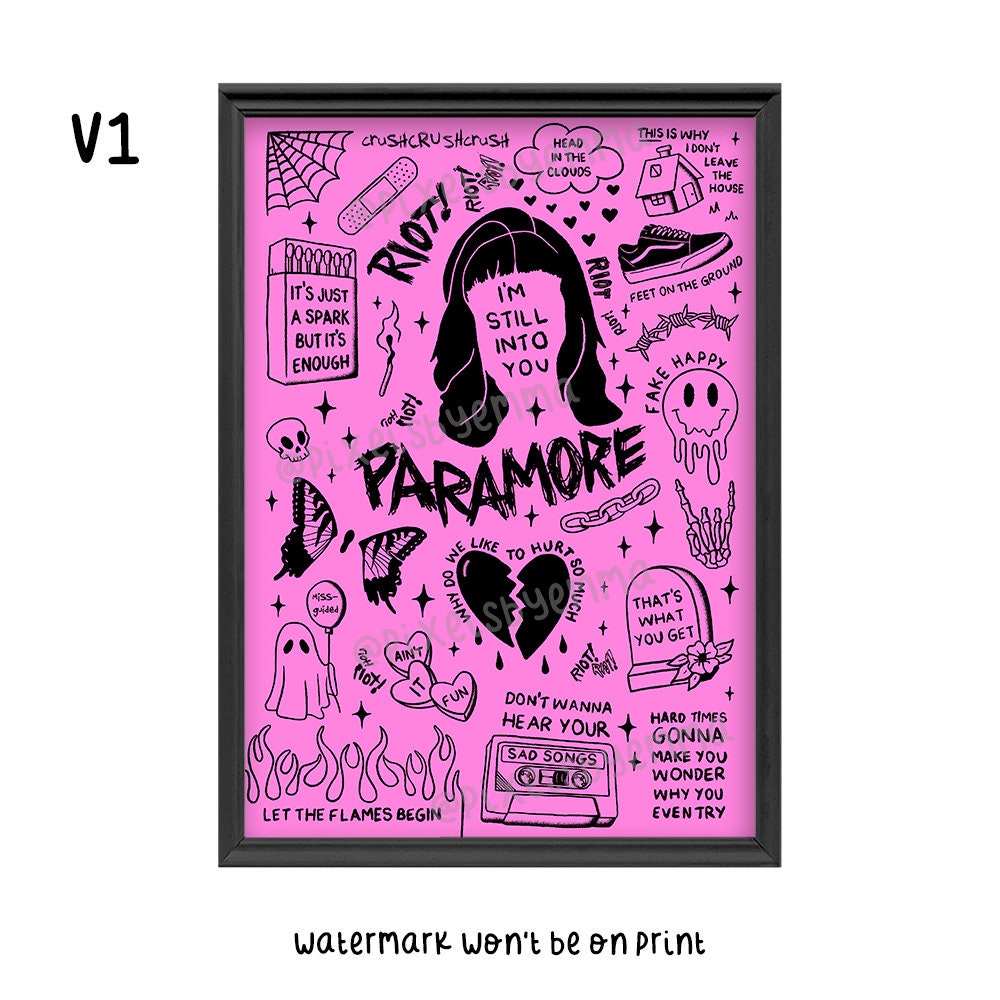 Paramore Doodle Print Poster -Tattoo Flash Sheet Style No Frame